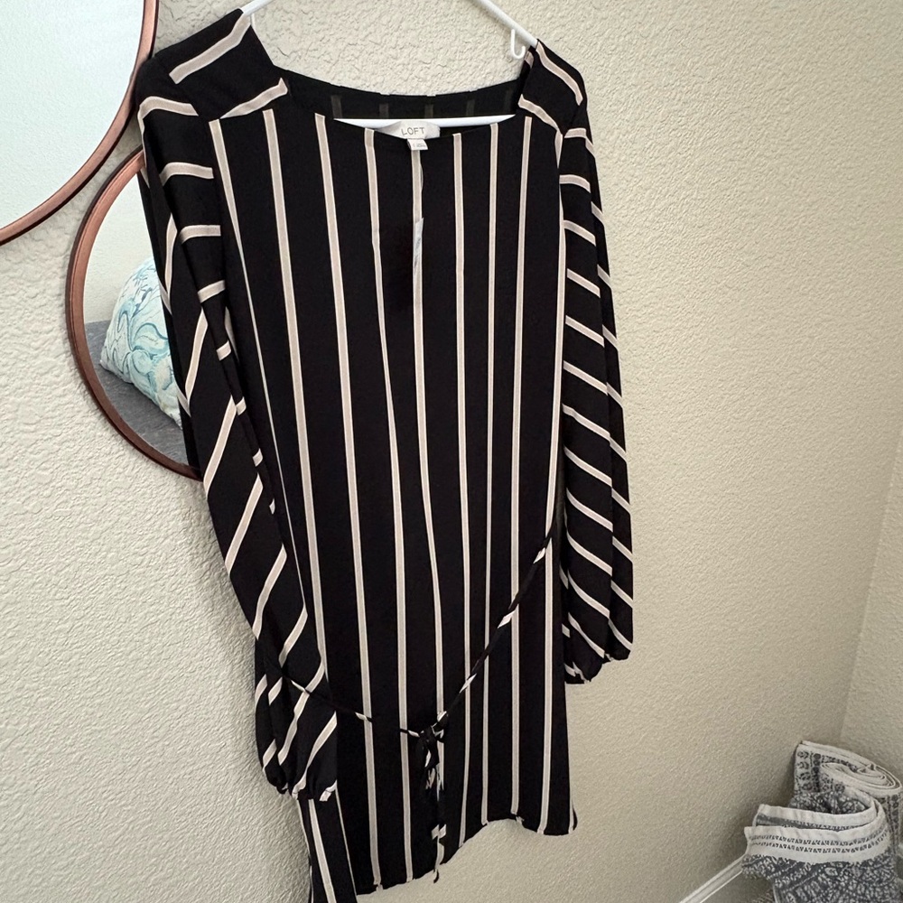 LOFT Black and Cream Striped Blouse